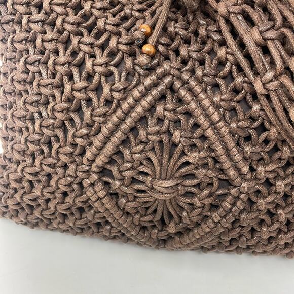 Old Navy Chocolate Brown Open Weave Macramé Hobo Bag - Picture 2 of 10